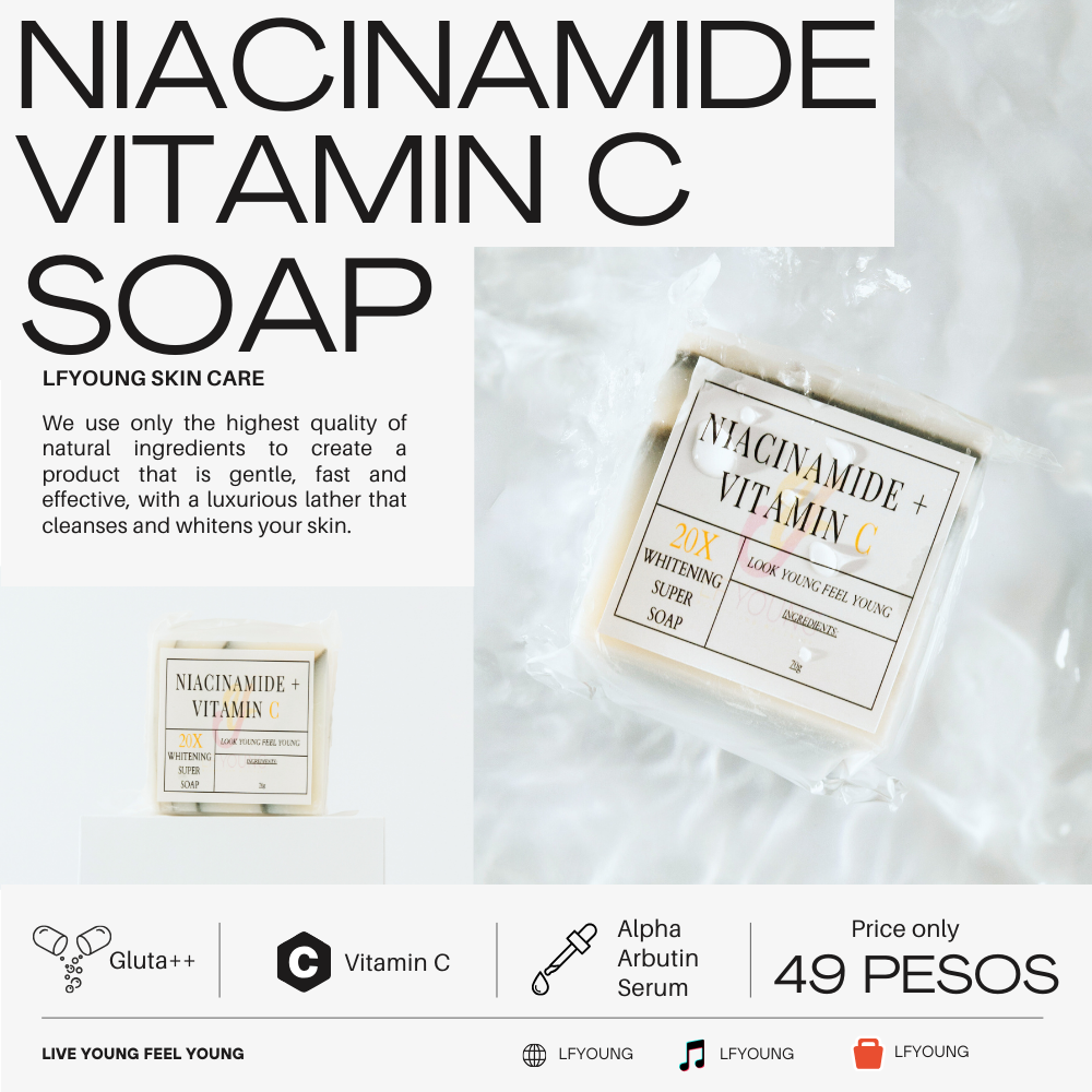 Niacinamide Soap (3pcs) w/ Glutahione 20x Skin Whitening w/ Vit. C Anti-Acne Anti-Aeging by LFYoung