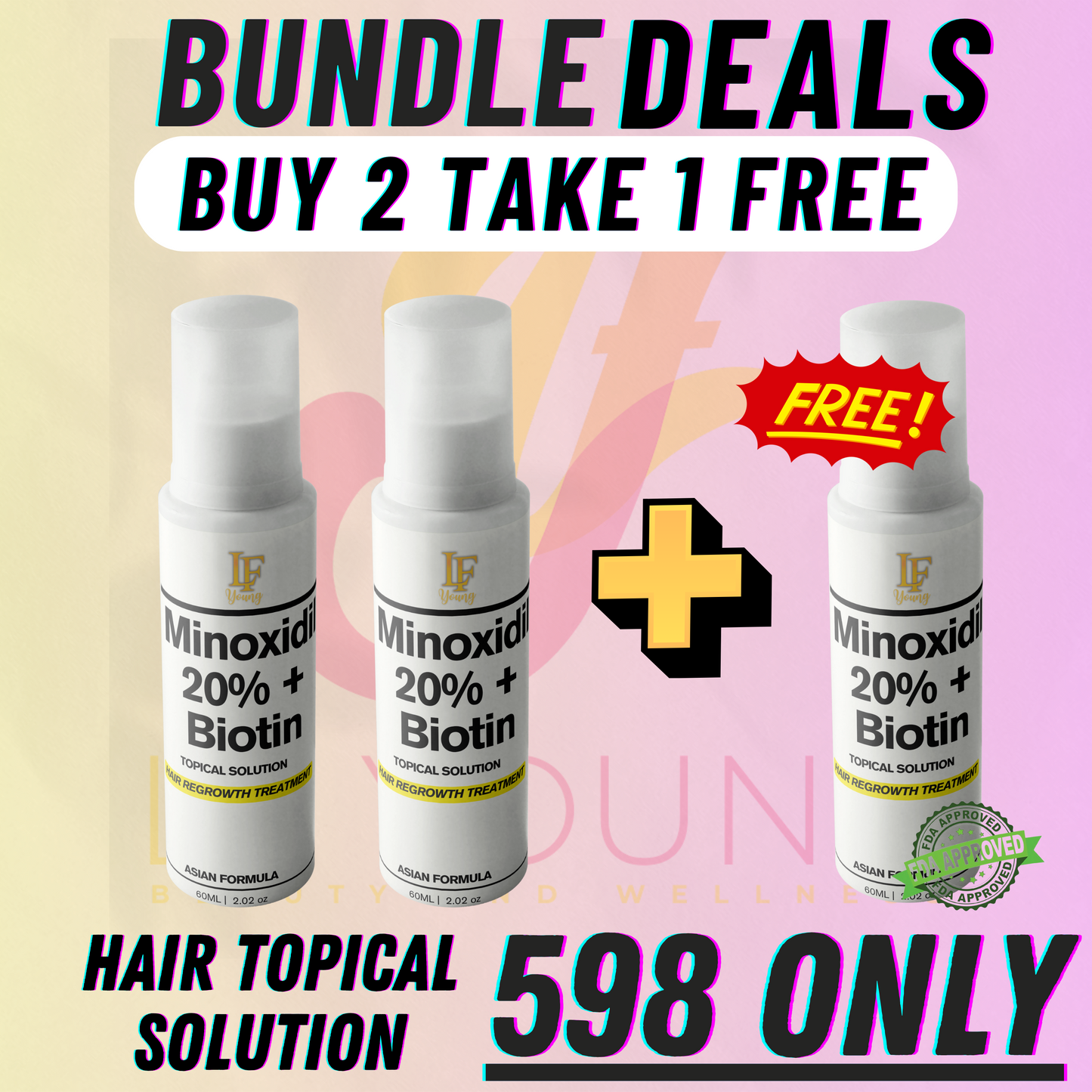 [BUNDLE] Minoxidil Hair Solution Spray 2+1  for Hair Loss Treatment 60mL with Biotin for Hair Growth