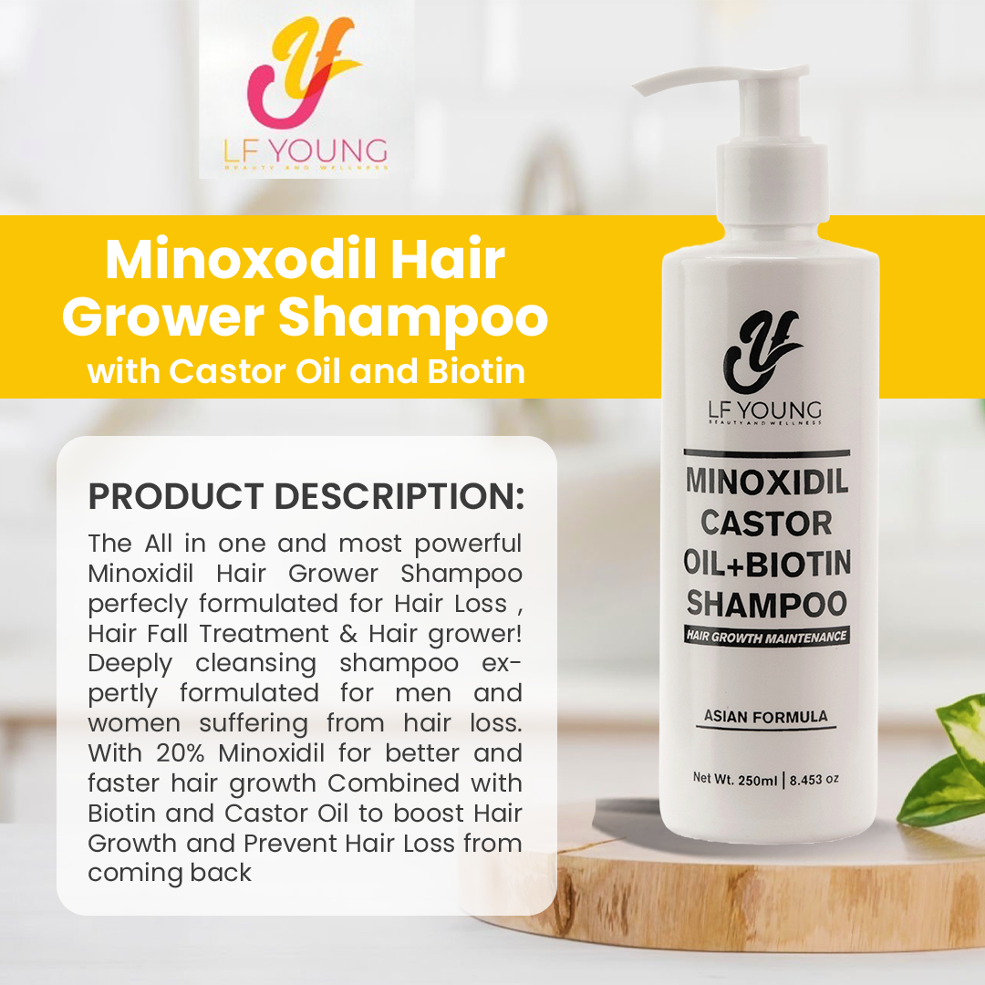 Minoxidil Hair Grower Shampoo with Biotin and Castor Oil 250mL for Hair Loss Treatment by LF Young